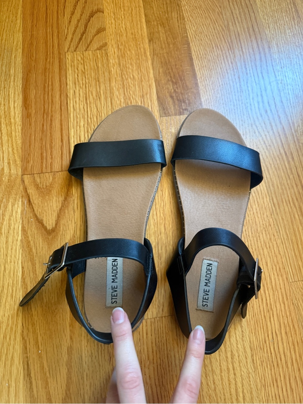 Steve Madden Black Two-Strap Buckle Sandals